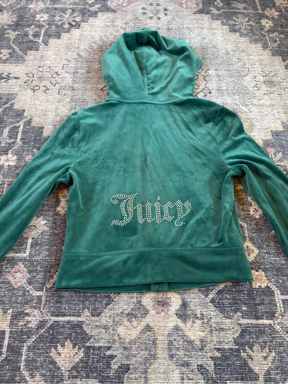 Juicy Couture Emerald Green Velour Rhinestone Logo Hoodie